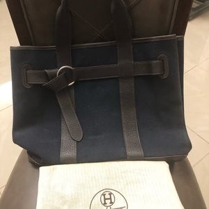 🎈Auth Hermès Navy w/Dark Brown Leather Tote